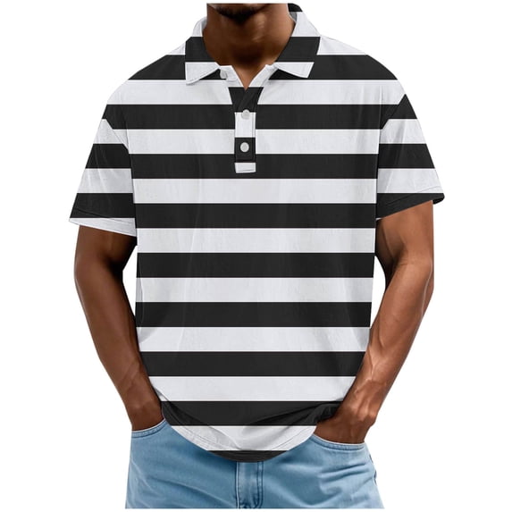 zfwon Mens Striped Polos Shirts Oversized Color Blocked Striped Comfy Short Sleeve Golf Shirts Lightweight Lapel Comfortable Fit Tops Summer Regular Fit Work Business Formal Tees