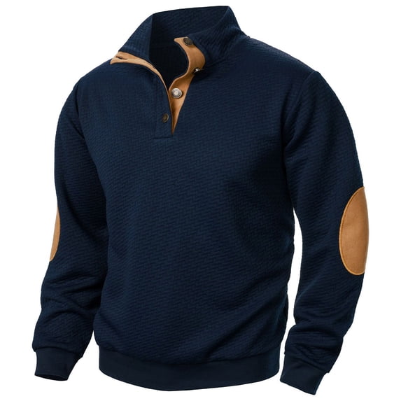 zfwon Mens Sweatshirts without Hood Stand Up Collar Long Sleeve Jumpers 1/4 Buttons Pullover Thin Regular Fit Henley Sweatshirt Classic Patchwork Tops Outdoor Functional Jumper