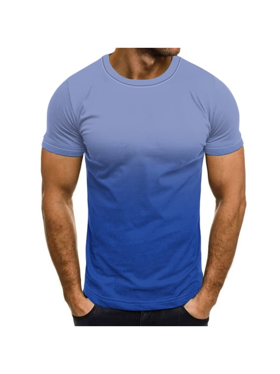 Mens T Shirt Slim Contrast Color T-Shirt Gradient Short-Sleeve Summer Tops Plus Size Crewneck Casual Shirts Workout Tshirts Running Sports Tee Top Gym Workout Polos Blouse