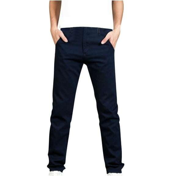 zfwon Mens Trousers Cotton Pants Elastic Slim Tie Elastic Small Straight Leg Trousers with Pockets Casual Lightweight Pants Work Utility Safety Hiking Sweatpants