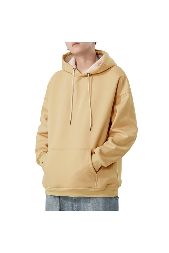 Mens Warm Hoodies Fleece Lined Long Sleeve Jumpers Thermal Plain Color Drawstring Pullover Oversized Comfortable Warm Jumper Thickened Outdoor Activities Sweatshirt