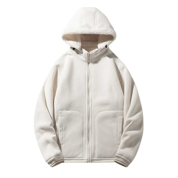 zfwon Mens Winter Fleece Jackets with Detachable Hooded Plus Size Zip Up Coats Warm Sherpa Lined Outerwear Casual Loose Long Sleeve Solid Color Overcoats with Pockets