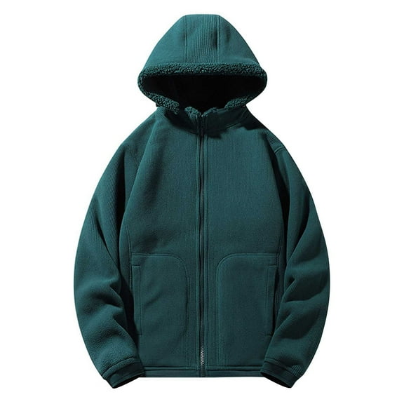 zfwon Mens Winter Fleece Jackets with Detachable Hooded Plus Size Zip Up Coats Warm Sherpa Lined Outerwear Casual Loose Long Sleeve Solid Color Overcoats with Pockets