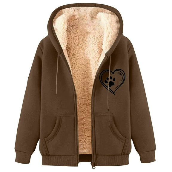 zfwon Mens Zipper Hoodies Fleece Zip Up Hooded Top Jacket Warm Jumper Loose Casual Print Fleece Lined Coat Thermal Sweatshirts Fashion Winter Casual Drawstring Jumpers