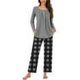 thumbnail image 1 of zfwon Pajama Set Women Casual Printed/Solid Long Sleeve Button Down Crew Neck Tops & Wide Leg Trousers Relaxed Loungewear Sleepwear 2 Piece Matching Set Spring Autumn, 1 of 7