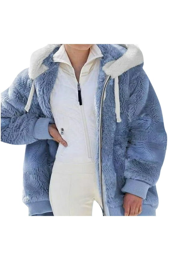 Plus Size Fleece Jacket for Women 8-22 Women's Winter Warm Zip Up Hooded Jacket Loose Fleece Plush Coat Cozy Teddy Sherpa Fluffy Outerwear Parka Sweater Pullover Top