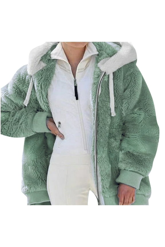 Plus Size Fleece Jacket for Women 8-22 Women's Winter Warm Zip Up Hooded Jacket Loose Fleece Plush Coat Cozy Teddy Sherpa Fluffy Outerwear Parka Sweater Pullover Top