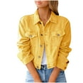 thumbnail image 1 of zfwon Short Denim Jackets for Women Women's Solid Color Denim Cropped Jackets Long Sleeve Slim Fit Coat Casual Open Front Cover Up Outerwear with Chest Pockets, 1 of 5