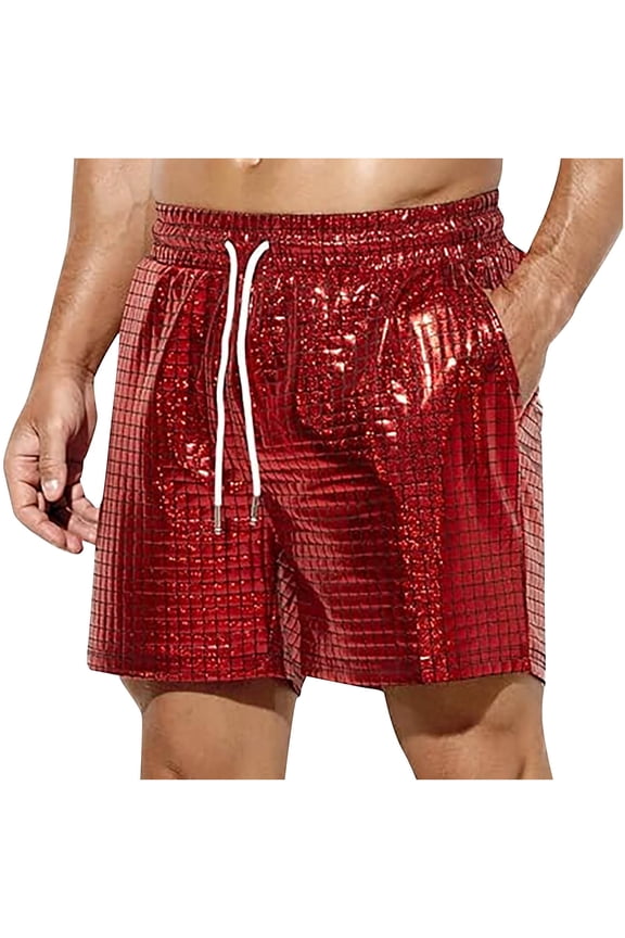 Shorts for Men Men Holographic Shiny Metallic Shorts Summer Drawstring Elastic Waist Outdoor Beach Vacation Short Trousers Nightclub Rave Party Disco Dancewear