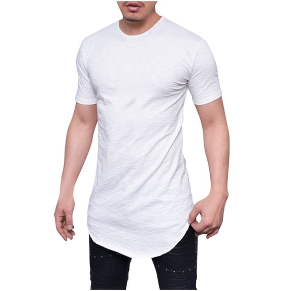 zfwon T Shirts for Men Oversized Cotton Short Sleeve Solid Crew Neck Long T-Shirts Summer Lightweight Soft Gym Workout Tshirt Casual Daily Wear Tops Pullover