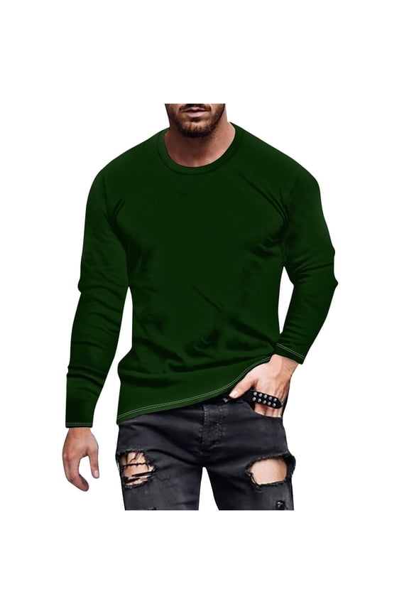 T Shirts for Men Oversized Men's Solid Color Long Sleeve Tops Lightweight Crew Neck Tee Shirt Casual Gym Sports Pullover Outdoor Walking Workout Running Top
