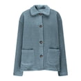 thumbnail image 1 of zfwon Teddy Fleece Jacket Women Winter Lapel Collar Long Sleeve Solid Color Jacket Casual Loose Teddy Plush Outwear Fuzzy Coat Button Down Warm Outerwear with Pockets, 1 of 6