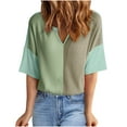 thumbnail image 1 of zfwon Tops for Women Waffle Knit Hollow Out Tops Short Sleeve V Neck T Shirts Color Blocked Tunic Tops Ladies Casual Loose Blouses T-Shirts Summer Tees Shirts, 1 of 8