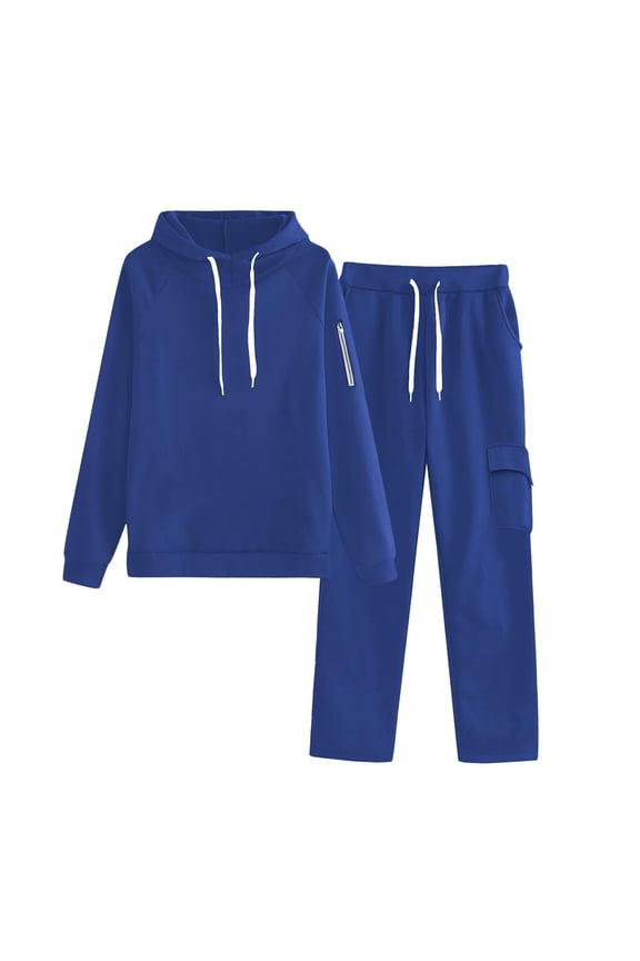 Tracksuit Womens Full Set 2 Piece Outfits Plus Size Women's Relaxed Fit Sweatsuit Set Long Sleeve Hoodie Sweatshirt & Cargo Sweatpant with Pocket Casual Comfy Outfit
