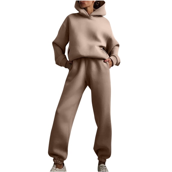zfwon Tracksuit Womens Full Set 2 Piece Sweatsuit Outfit Womens Long Sleeve Hoodie & Jogger Sweatpant with Pocket Casual Co Ord Sets Winter Lounge Wear Sets for Gym Sports Travel