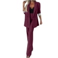 thumbnail image 1 of zfwon Trouser Suits for Women Elegant Wedding Solid Color Professional Suit Set Long Sleeve Button Front Jacket with Matching Trousers Formal Blazer Outfit 2 Piece Co Ord Sets, 1 of 7