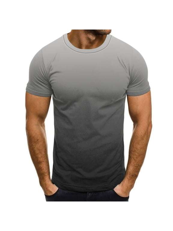 Tshirts Men Gradient Color Shirts Short Sleeve T-Shirts Summer Shirt Casual Slim Fit Shirts Lightweight Round Neck Tee Shirt Gym Sport Workout Pullover Fashion Top Plus Size S-5XL