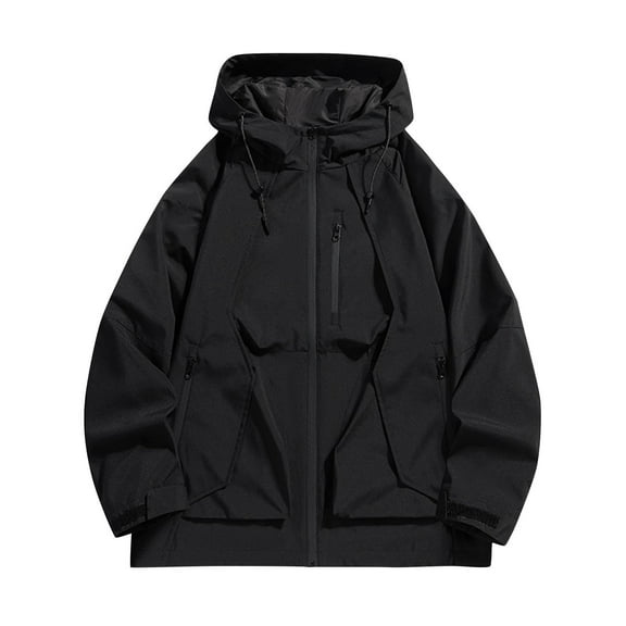 zfwon Winter Jackets for Men Plus Size Smart Casual Raincoats Lightweight Softshell Windproof Waterproof Rain Jackets Mens Zipper Long Sleeve Solid Color Hoodies with Zip Pockets Size-6XL