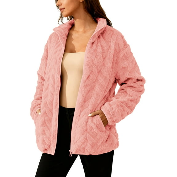 zfwon Winter Jackets for Women Full Zip Fleece Jacket Thermal Long Sleeve Cozy Casual Fuzzy Jackets Soft Cardigans Plush Coats Warm Outerwear Outfits with Pocket for Daily Holiday Wear
