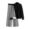 thumbnail image 1 of zfwon Women 2 Piece Outfits Dressy Casual Winter Knitwear Sets for Women Color Block High Neck Jumper and Wide Leg Trousers Thermal Loungewear Matching Set Soft Co-Ord Knitted Wear, 1 of 3