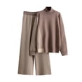 thumbnail image 1 of zfwon Women 2 Piece Outfits Dressy Casual Winter Knitwear Sets for Women Color Block High Neck Jumper and Wide Leg Trousers Thermal Loungewear Matching Set Soft Co-Ord Knitted Wear, 1 of 8