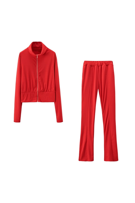 Women Tracksuit Set 2 Piece Outfits Wommen'S Solid Colour Stand Collar Long Sleeve Jacket and Flared Trousers Matching Set Jogging Suits Athletic Outfit Loungwear