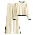 thumbnail image 1 of zfwon Women's 2 Piece Outfits Sweater Set V-Neck Long Sleeve Cropper Jumper and High Waisted Trousers with Slit Matching Sets Womens Loungewear Co-Ord Outfit for Activewear Casual Leisure Wear, 1 of 6