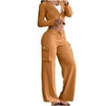 thumbnail image 1 of zfwon Women's 2 Piece Sets Outfits Casual Long Sleeve Sweatsuits Sets Deep V Neck Crop Tops & Cargo Sweatpant with Pocket Solid Color Soft Tracksuit Womens Full Set Loungewear, 1 of 8
