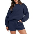 thumbnail image 1 of zfwon Women's 2 Piece Sets Outfits Casual Long Sleeve Sweatsuits Sets Short Tracksuit Set Crewneck Loose Sweatshirt and Lounge Shorts with Pockets Loose Fit Loungwear Sports Activewear, 1 of 7