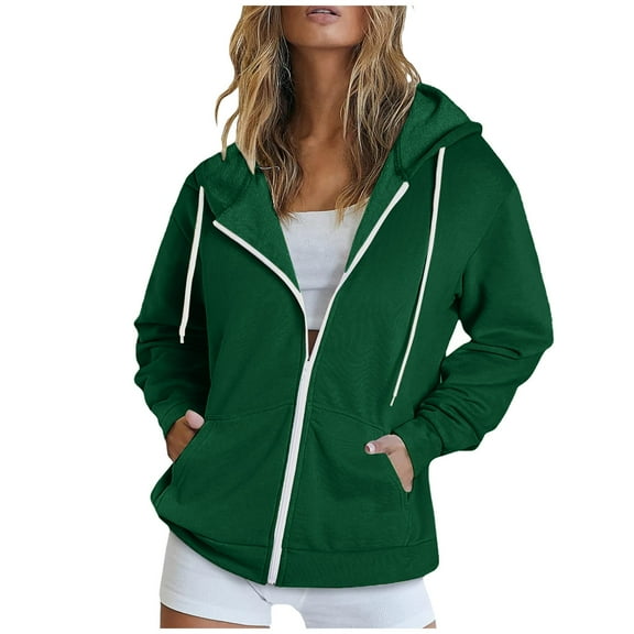zfwon Women's Full Zip Hoodie Jacket Ladies Plain Hoodie Sweatshirts Oversized Hoodies Pullover Tops Casual Loose Lightweight Solid Colour Outerwear Coats Outfits Fall Winter