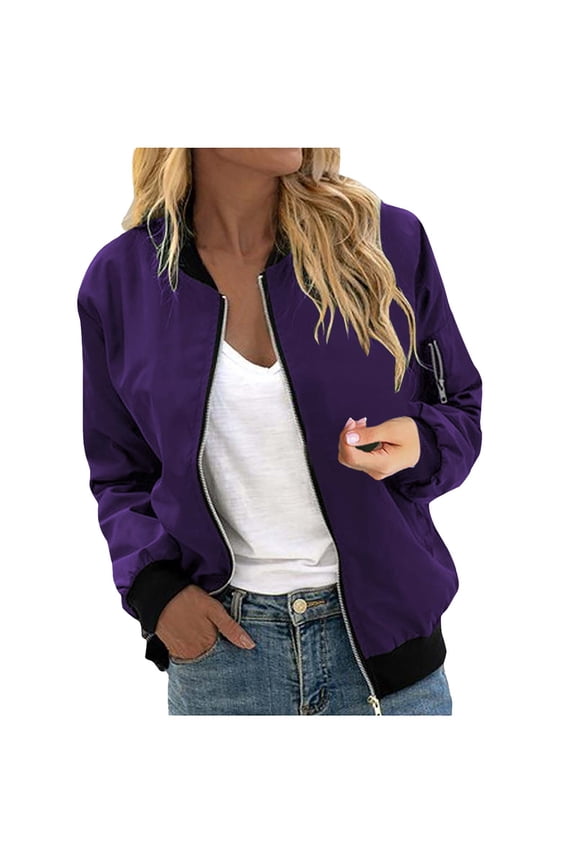 Women's Jackets Baseball Coat Lightweight Bomber Jacket Long Sleeve Zip Up Flight Jackets Outdoor Windbreaker Coats Ladies Spring Autumn Winter Casual Outerwear Tops Plus Size
