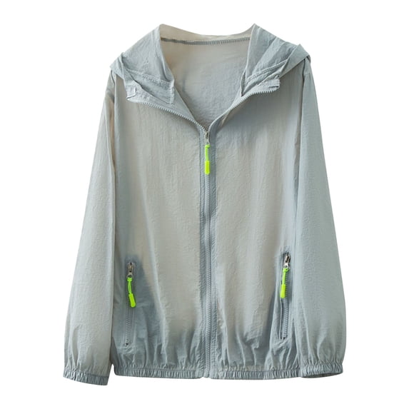 zfwon Women's Summer Lightweight Breathable Zip Pocket Hooded Sun Protection Jacket Coat Solid Color Cover Up Long Sleeve Hoodie Jackets Oversized Casual Outerwear Top