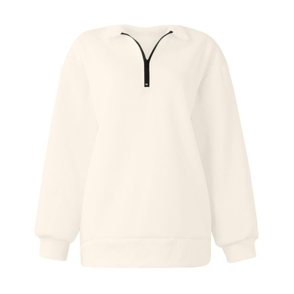 zfwon Womens 1/4 Zip Sweatshirt Women Plain Oversized Pullover Sweater Tops Casual Solid Color Lapel Neck Long Sleeve Loose Tops Warm Basic Sweatshirts Winter Layering Base S-3XL