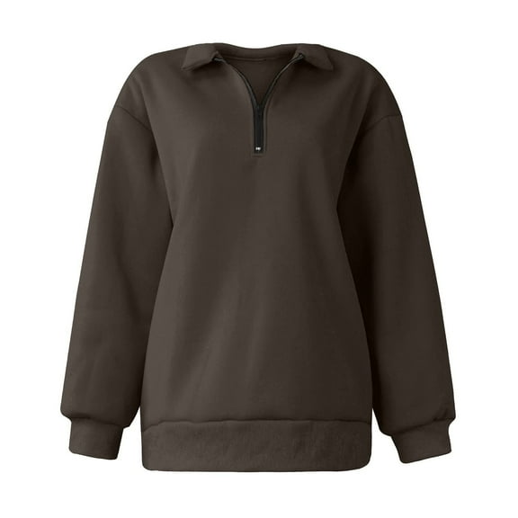 zfwon Womens 1/4 Zip Sweatshirt Women Plain Oversized Pullover Sweater Tops Casual Solid Color Lapel Neck Long Sleeve Loose Tops Warm Basic Sweatshirts Winter Layering Base S-3XL