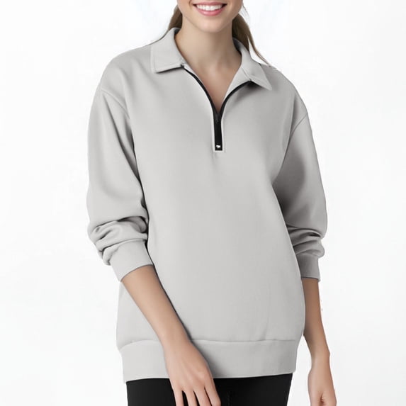 zfwon Womens 1/4 Zip Sweatshirt Women Plain Oversized Pullover Sweater Tops Casual Solid Color Lapel Neck Long Sleeve Loose Tops Warm Basic Sweatshirts Winter Layering Base S-3XL