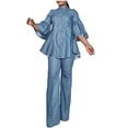 thumbnail image 1 of zfwon Womens 2 Piece Outfits Denim Sets Elegant Casual Chic Outfit Button Down Ruffle 3/4 Sleeve Tunic Blouse and Wide Leg Trousers Sets Blazer Suits Trouser Suits for Women UK Wedding, 1 of 5