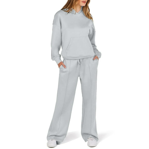 zfwon Womens 2 Piece Outfits Sweatsuit Set Loose Casual Tracksuits Long Sleeve Hoodies and Straight Leg Trousers Winter Sportswear with Kangaroo Pocket Gym Clothes Lounge Wear Sets