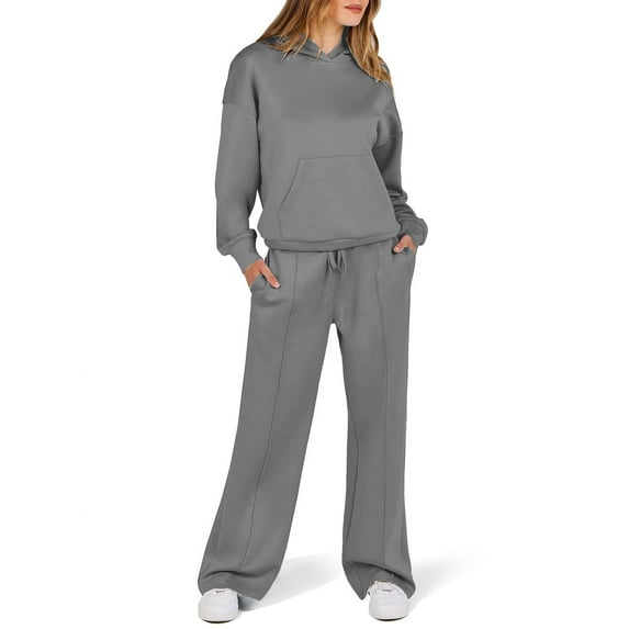 zfwon Womens 2 Piece Outfits Sweatsuit Set Loose Casual Tracksuits Long Sleeve Hoodies and Straight Leg Trousers Winter Sportswear with Kangaroo Pocket Gym Clothes Lounge Wear Sets