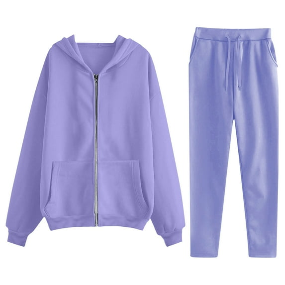 zfwon Womens Casual Tracksuit Set 2 Piece Outfits Baggy Women's Full Zip Hooded Jacket & Sweatpants Joggers Set Plus Size Matching Sweatsuit Set Gym Fitness Activewear Streetwear