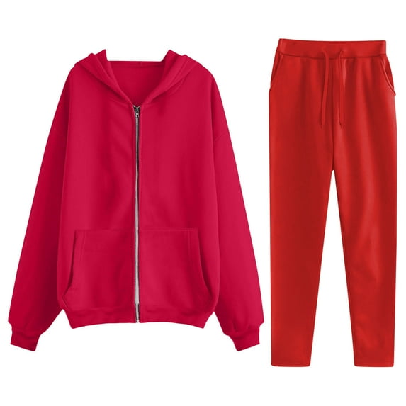 zfwon Womens Casual Tracksuit Set 2 Piece Outfits Baggy Women's Full Zip Hooded Jacket & Sweatpants Joggers Set Plus Size Matching Sweatsuit Set Gym Fitness Activewear Streetwear