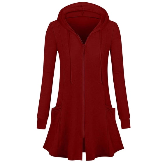 zfwon Womens Longline Hoodies Zip Up Tunic Jacket Lightweight Slim Fit Hooded Sweatshirt Drawstring Long Sleeve Plain Sweat Jacket Comfy Work Casual Coats with Large Pockets