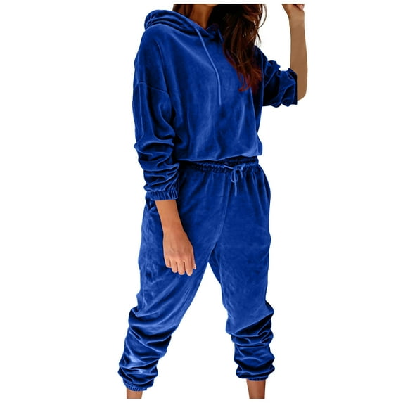 zfwon Womens Velour Tracksuits Set 2 Piece Outfits Set Comfy Velvet Long Sleeve Hooded Sweatshirt and Jogging Pants with Drawstring Sweatsuits Sportswear Jogging Set Loungewear