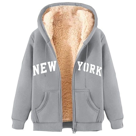 zfwon Zip Up Hoodies for WomenFleece Lined Sweatshirts Plain Hoodie Winter Warm Sherpa Hooded Jacket Cute Printed Cosy Soft Casual Sweatshirt Coat with Pocket