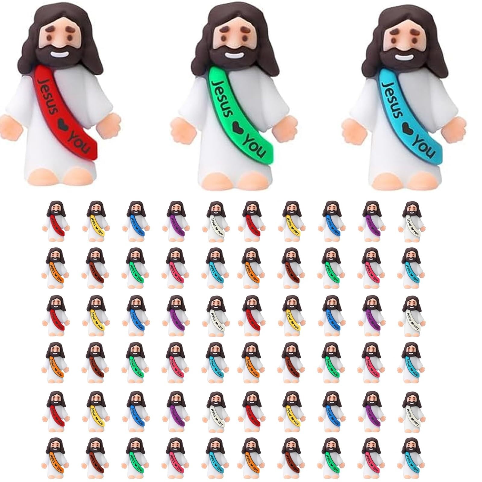 48 PCS Little Jesus Figurines - Mini Rubber Religious Toys For Easter, Baptism Gifts, Hide & Seek