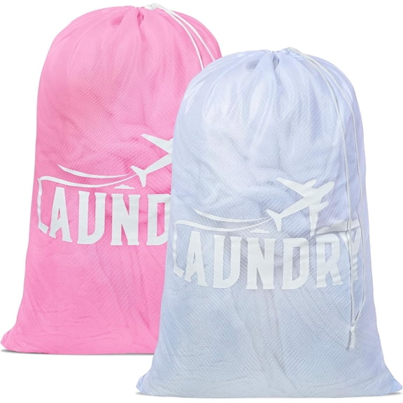 zhanyu-2 Pack Large Mesh Laundry Bag, Heavy Duty Laundry Bags with Drawstring, Laundry Hamper Liner, Machine Washable, for Travel, Storage, Sports, Dorms and Apartment Dwellers, 24 x 36 Inches (Pink