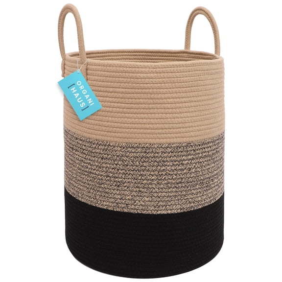 zhanyu-Brown Woven Baskets for Storage 15x18, Boho Blanket Basket for Living Room, Toy Basket Storage for Kids, Baby Laundry Hamper, Large Storage Basket for Clothes, Basket for Blankets