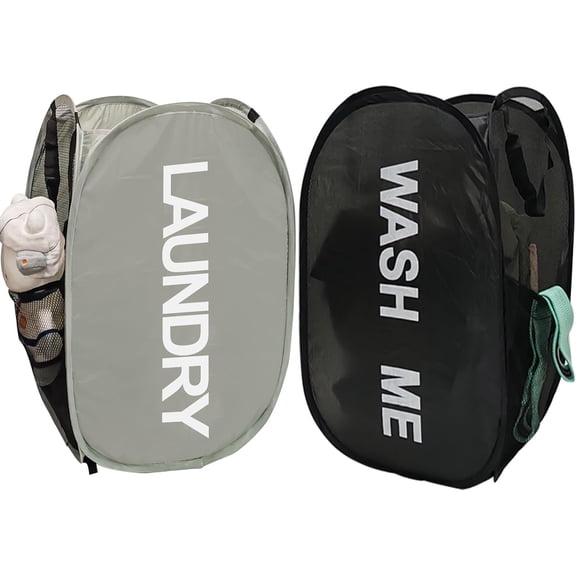 zhanyu-Collapsible Mesh Pop Up Laundry Hamper 2Pack Foldable Laundry Basket for clothing, stuffed animals, towels, for Kids Room, Dorm, Apartment (Black+Grey)