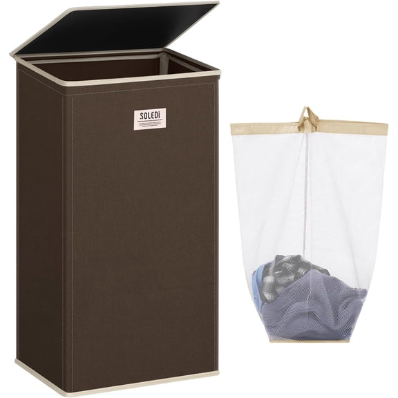 zhanyu-Laundry Hamper with lid, 100L Large Laundry Basket with Removable Bag Easy to Carry, Tall Clothes Hamper,Dirty Hampers for Bedroom, Bathroom, Dorm, Chocolate
