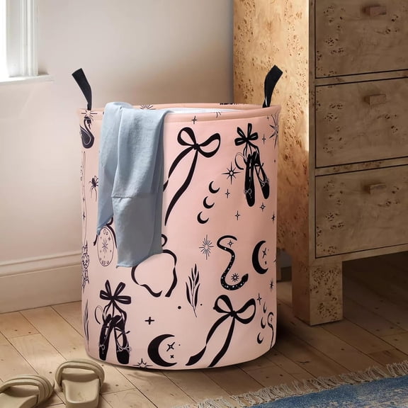 zhanyu-Pink Bow Laundry Basket for Girls BallerinaLaundry Hamper Gothic Boho Collapsible Clothes Organizer for Bedroom Bathroom Girls Room Nursery