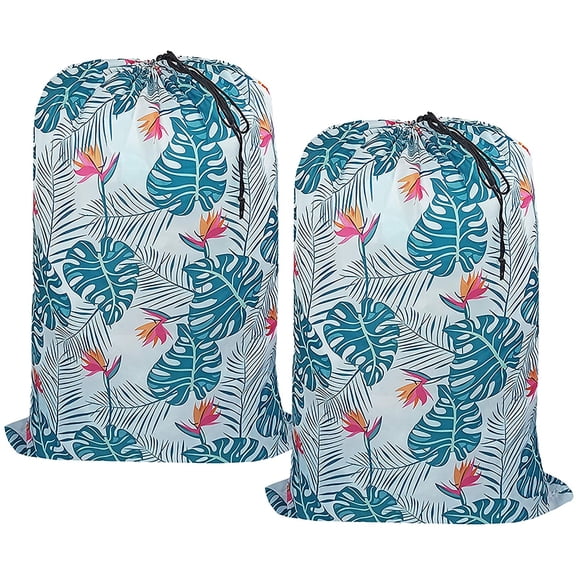 zhanyu-Washable Laundry Bag, (2 Pack) Dirty Clothes Hamper Liner with Drawstring Closure, Heavy Duty Rip-Stop Bag for Travel, Dorm, laundromat, 26x39 inches Light Leaf Print